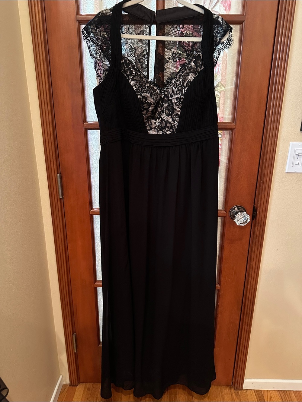 City Chic Black Maxi Dress with lace cap sleeves & bodice